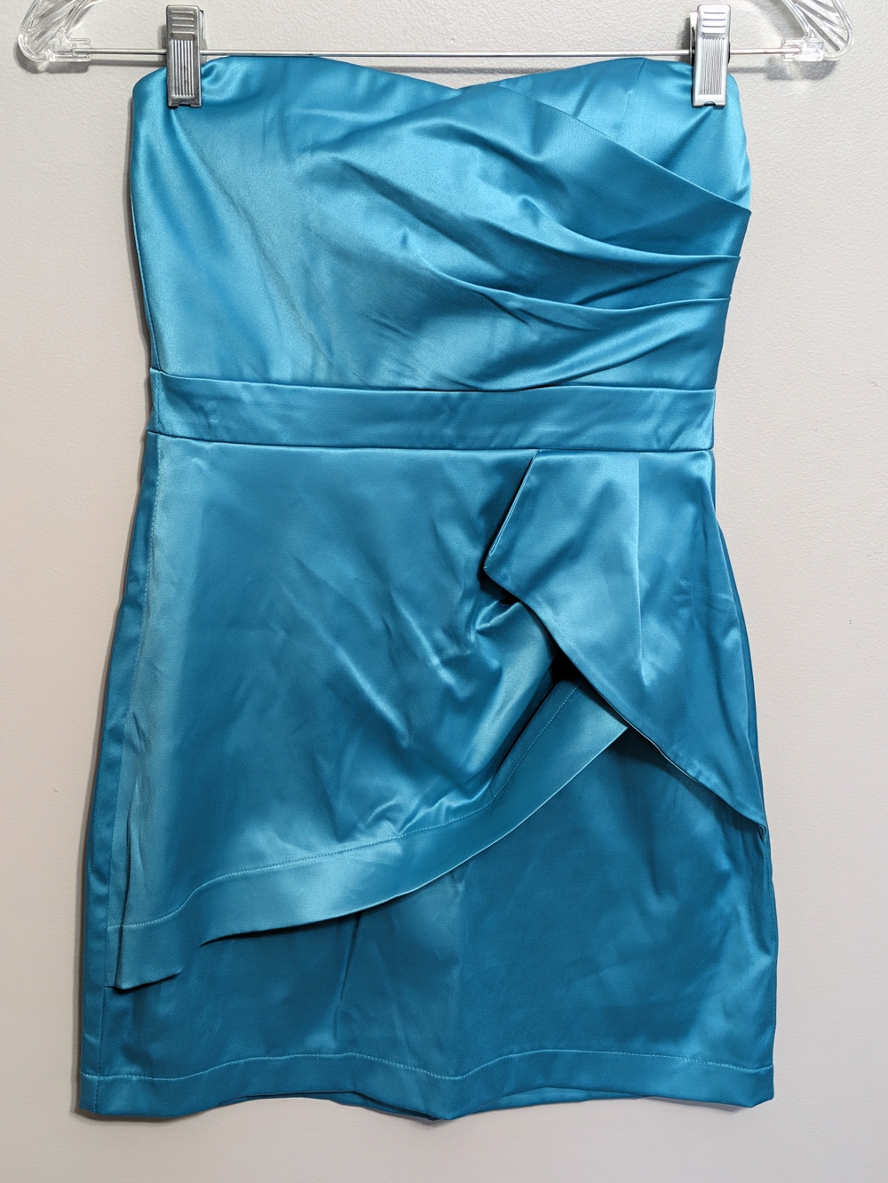 Y2K Speechless Strapless Turquoise Satin Cocktail Dress Juniors Size 3